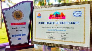 Royal Orchid Beach Resort & Spa, Goa has received an award for Excellence & Certificate of Excellence at Bharat Dekho Partners meet January’18 during OTM, Mumbai.